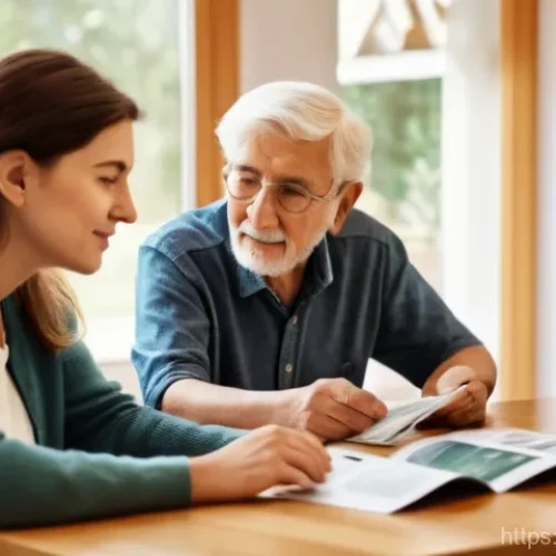 Home 27 치매 요양병원 시설 수준 - A warm and comforting scene depicting an adult daughter and son sitting at a dining table with their...