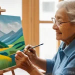 요양병원에서 가능한 심리치료 - **Image Prompt 1: Art Therapy Session**
    A bright, well-lit room in a modern nursing home, where ...