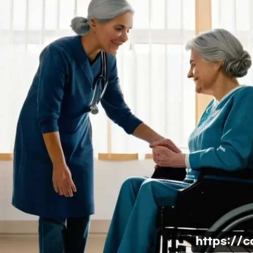 Home 11 요양병원에서 제공하는 교육 프로그램 - A bright and warm nursing hospital room, an elderly woman with silver hair sitting comfortably in a ...